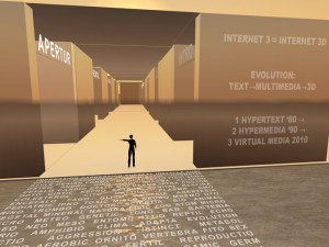 Virtual alphabet space. Second Life installation. Carraro 2007.