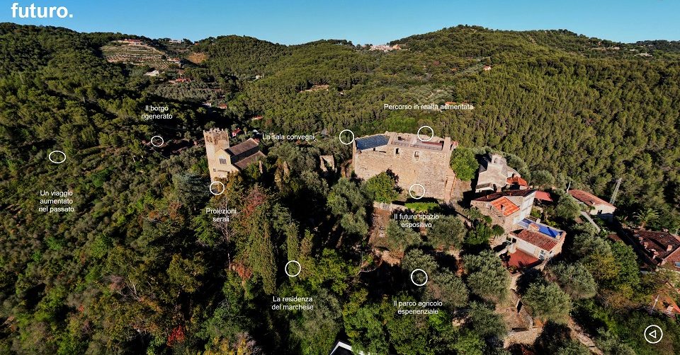 Veduta immersiva da drone di Andora borgo castello